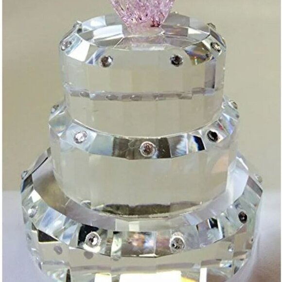 Crystal Wedding Cake Paperweight Figure Pink Top - Picture 2 of 3